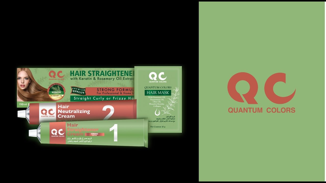 Quantum Colors (QC) Hair Straightening Cream (Strong Formula) with Keratin & Rosemary Oil Extract, Neutralizing Cream & Hair Mask